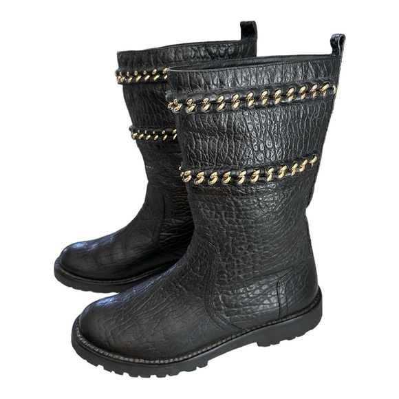 Tory Burch Women's Connell Mid-Calf Boots Size 6 Black/Chain - Picture 5 of 10